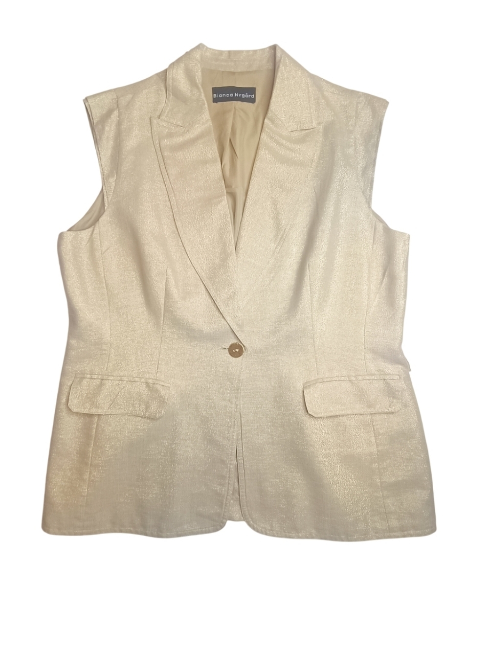 Bianca Nygård Gold Metallic Linen Blend Sleeveless Blazer Vest Size L